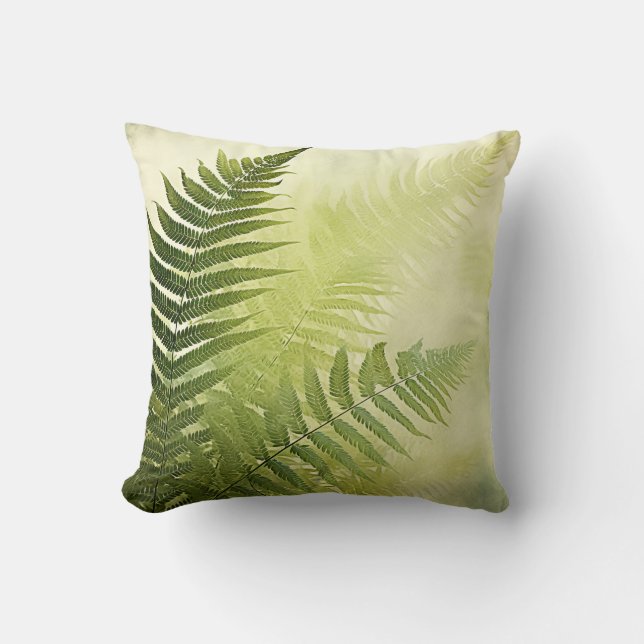 Mjuka Fern Löv Cream Grönt Throw Cushion Pillow Kudde (Framsida)