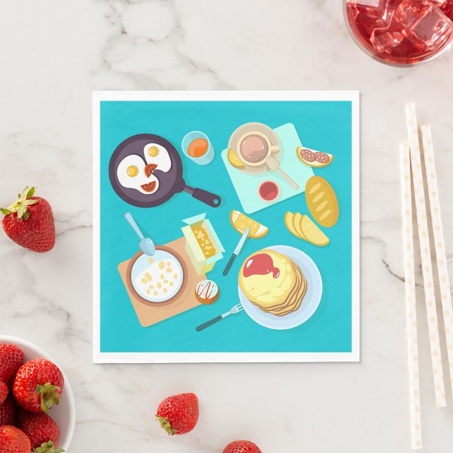 Mjuka frukost Pancakes Eggs-kaffe Pappersservett (Skapare uppladdad)