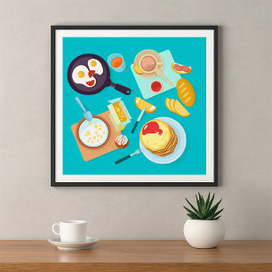 Mjuka frukost Pancakes Eggs-kaffe Poster