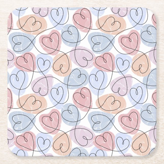 Mjuka hjärtan: Sammanhängande linjes Valentine's Underlägg Papper Kvadrat (Framsidan)