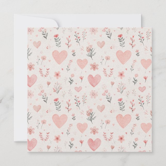 Mjuka hjärtans blommiga fyrkantiga inbjudan (Framsida)