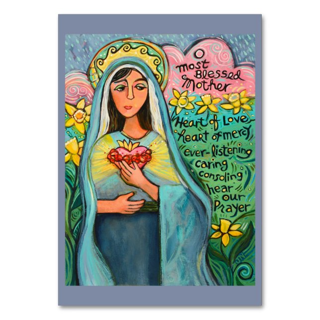 Mjuka hjärtat av Mary, Memorare Prayer Card Bordsnummer (Framsidan)
