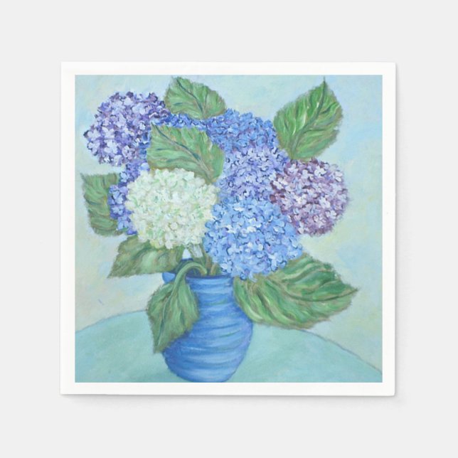 Mjuka Hydrangeas i Vas Napkins Pappersservett (Framsidan)