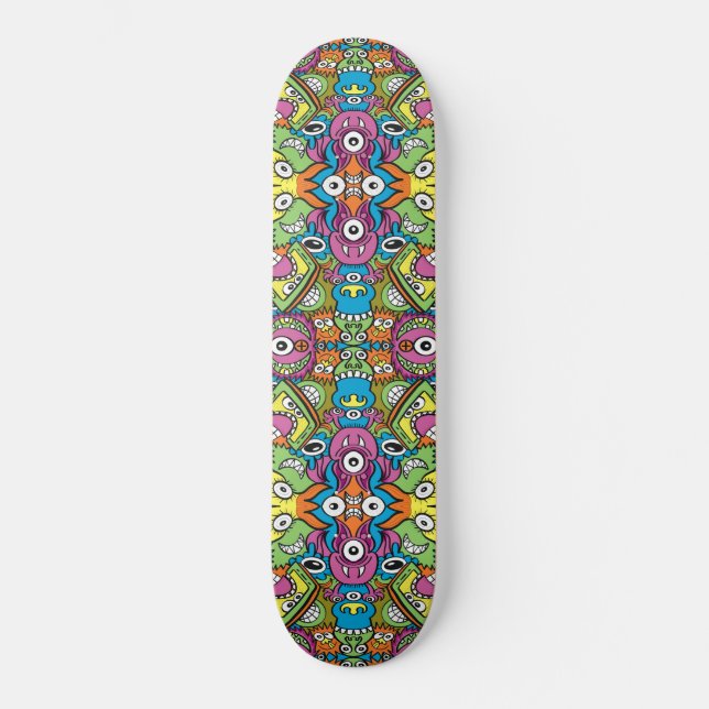 Mjuka leende-kritiker i en vimisk mönster-design mini skateboard bräda 18,5 cm (Framsida)