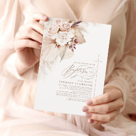 Mjuka ljusblommor och Pampas Grass Boho Baptism Inbjudningar