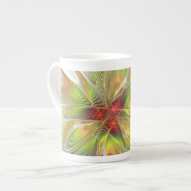 Mjuka och ömma fasansfulla fantasinblommor benporslin mugg (Framsida vänster)