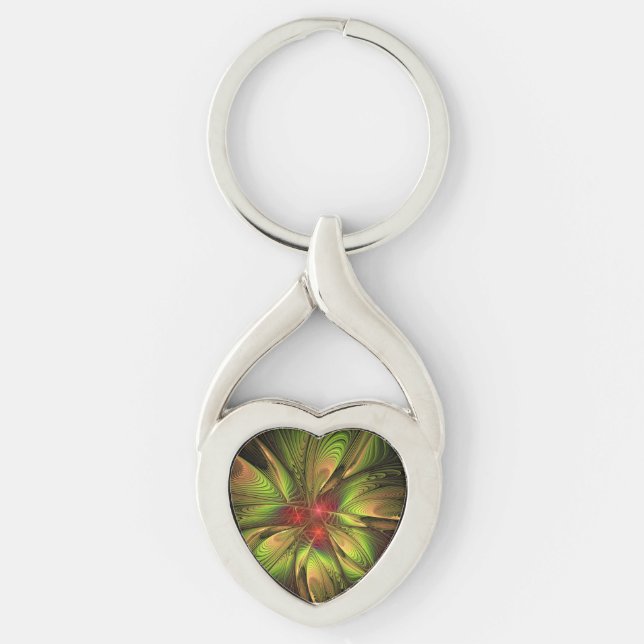 Mjuka och ömma fasansfulla fantasinblommor twisted heart silverfärgad nyckelring (Framsidan)