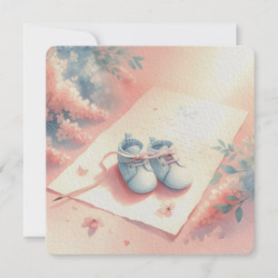 Mjuka Pastel Baby-märkta bakgrundsblå Bootyer Inbjudningar