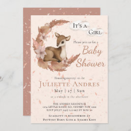 Mjuka pastel Bambi Flowers Clouds Dust Baby Shower Inbjudningar