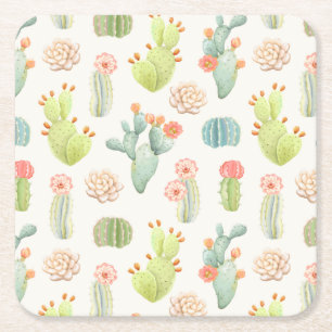 Mjuka pastel Cactus & Succulent Mönster Underlägg Papper Kvadrat