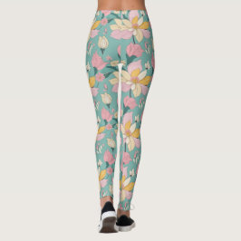 Mjuka pastel färg blommönster leggings