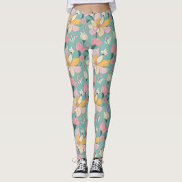 Mjuka pastel färg blommönster leggings
