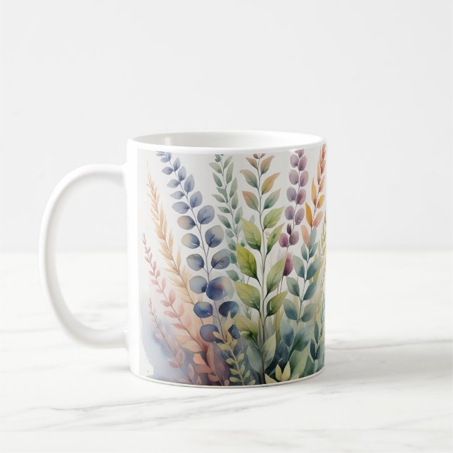 Mjuka pastel Löv botaniska blommor Kaffemugg (Vänster)