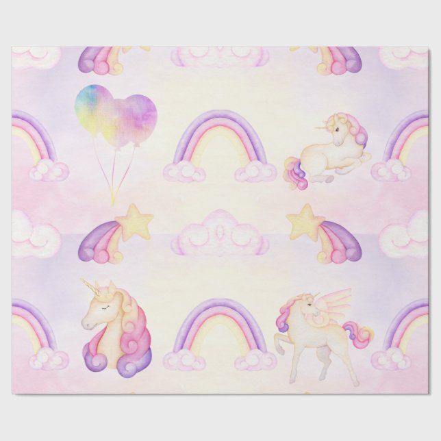 Mjuka pastel Rainbows Unicorns Clouds and Stars Presentpapper (Seam)