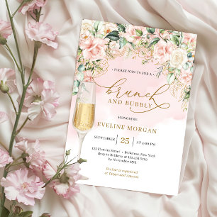 Mjuka pastel rosa ros & guld brunch och bubbelbryt inbjudningar