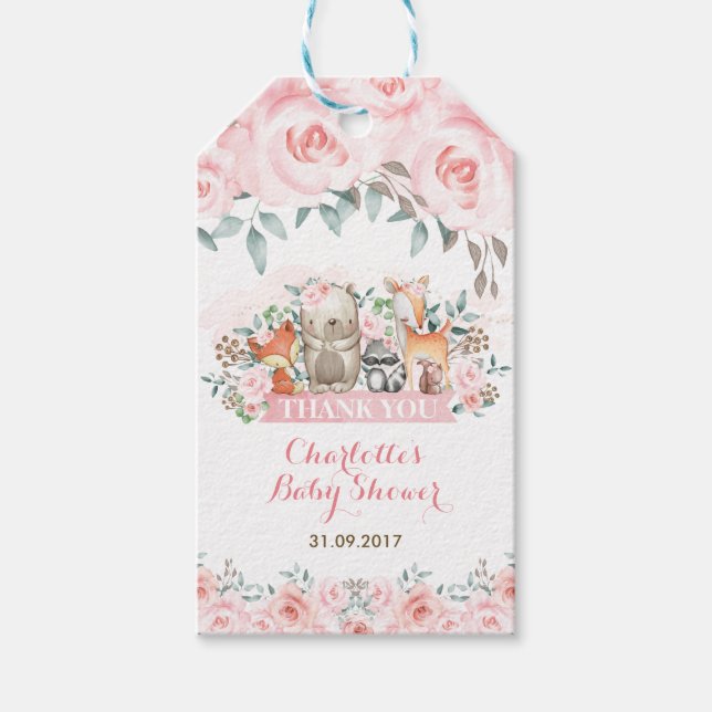 Mjuka pastel Rosa ros Tack Presentetikett (Framsidan)