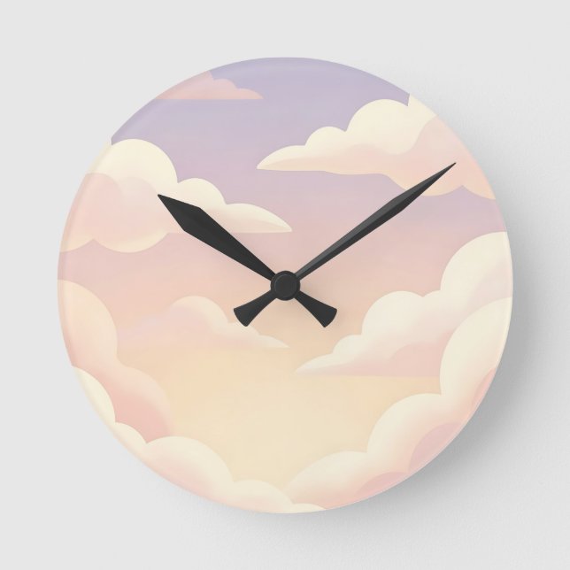Mjuka Pastell Drömmiga Moln Lavendel Rosa Himmel  Rund Klocka (Framsida)