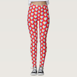 Mjuka Pastell Regnbågs Hjärtan i Eldrött Leggings