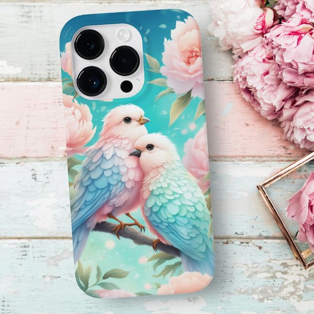 Mjuka Pastell Sångfåglar Med Peonior  (Embrace Elegance: Soft Pastel Song Birds & Peonies iPhone Case. Perfect Presents!)