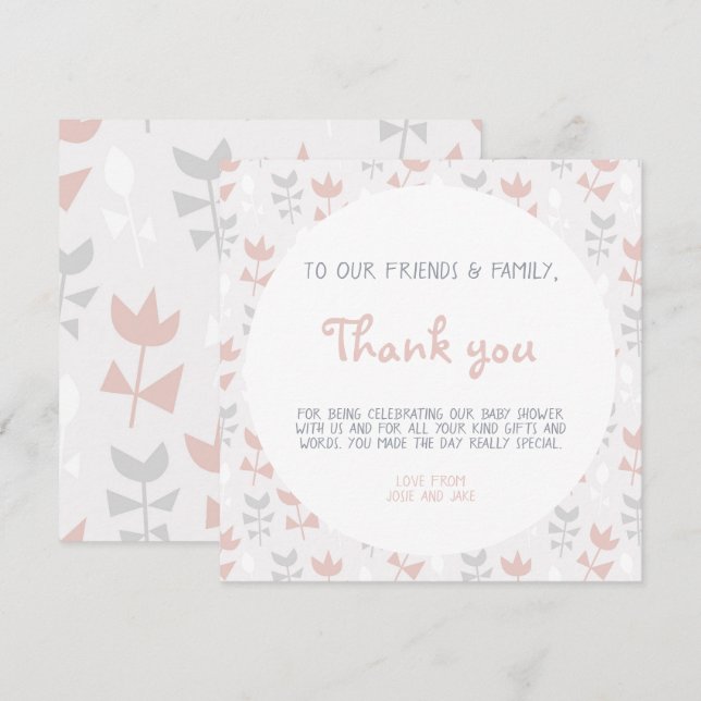 Mjuka pastellartade, enkla blommor, babydusch inbjudningar (Fram/baksida)