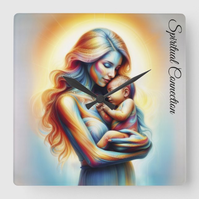 Mjuka pastellaura av mors dag moderskap kärlek fyrkantig klocka (Framsida)