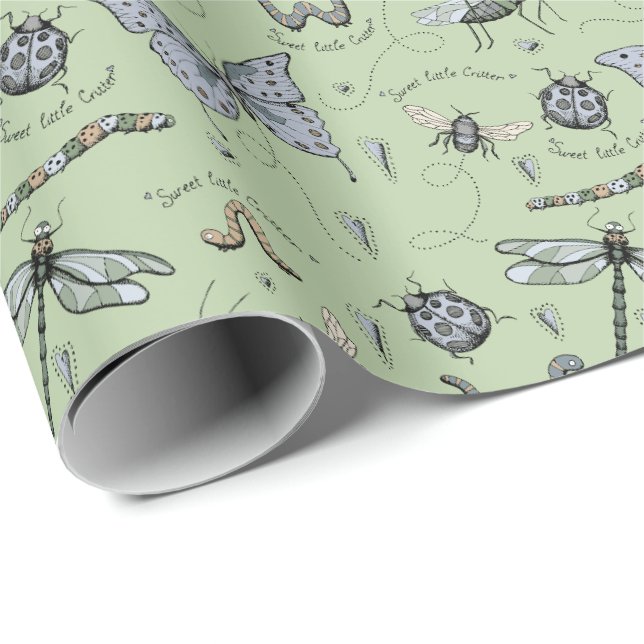 Mjuka pastellblått och Grönt Boho Baby Kryp Baby Presentpapper (Rullad Hörn)
