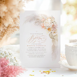 Mjuka pastellblommor och pampas Grass Cute Baptism Inbjudningar