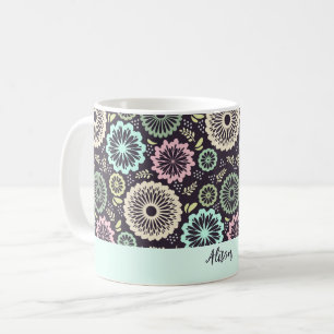 Mjuka pastellblommor rosa Vintage Blommigt Namn Kaffemugg
