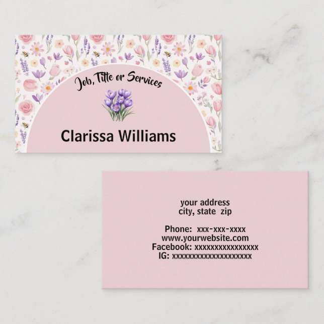 Mjuka pastellblommor visitkort (Fram/baksida)