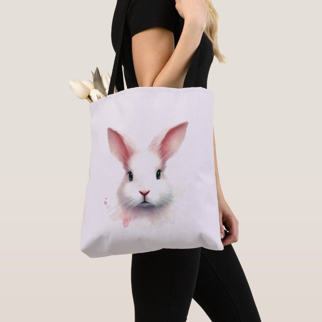 Mjuka pasteller: Rosa Bunny Tote Bag Tygkasse (Närbild)