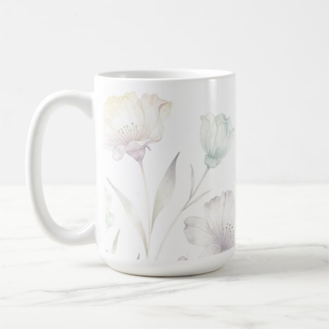 Mjuka pastellfärgade vilda blommor akvarell nåd kaffemugg (Vänster)