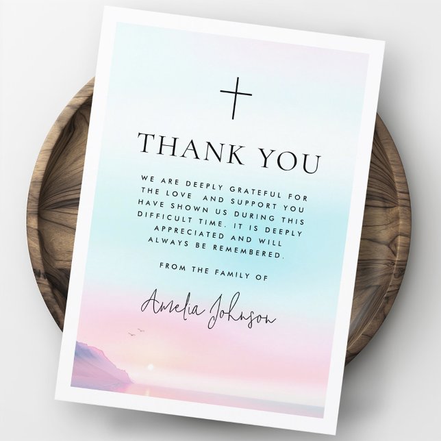 Mjuka pastellgravsympatier tack kort (Soft pastel sunrise funeral sympathy thank you card)