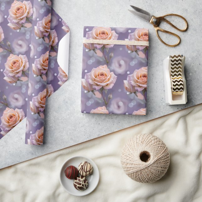 Mjuka Pastellrosor i Nyanser av Persika och Ljusro Presentpapper (Hantverk)