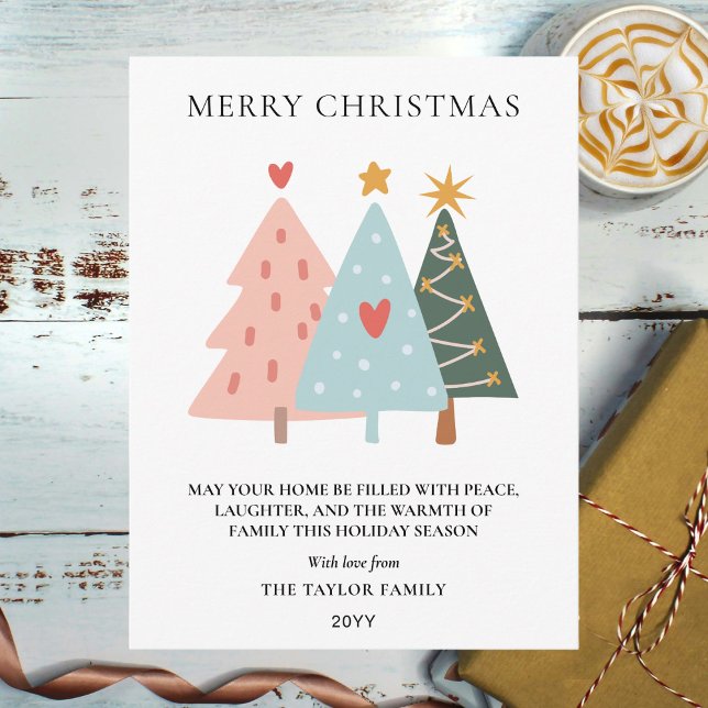 Mjuka pastellskandinaviska julgranar helg vykort (Soft Pastel Scandi-style Christmas Trees Holiday Postcard)