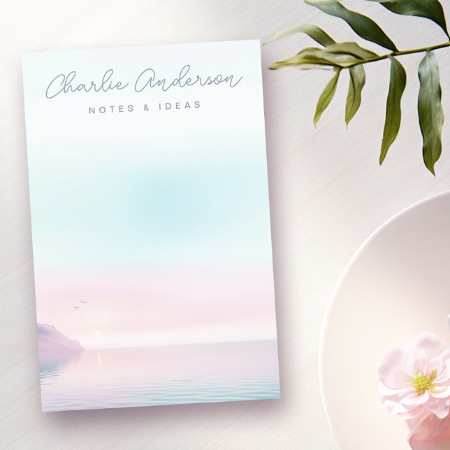 Mjuka pastellsoluppgång med fågelskript namn post-it block (Soft pastel sunrise with birds script name post-it notes)