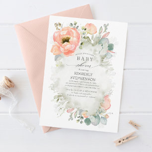 Mjuka persikoblommor Elegant Vår Baby Shower Inbjudningar