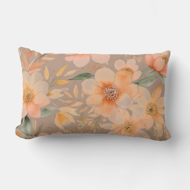 Mjuka persikor och grönt blommigt Dekorativ kudde (Framsida)