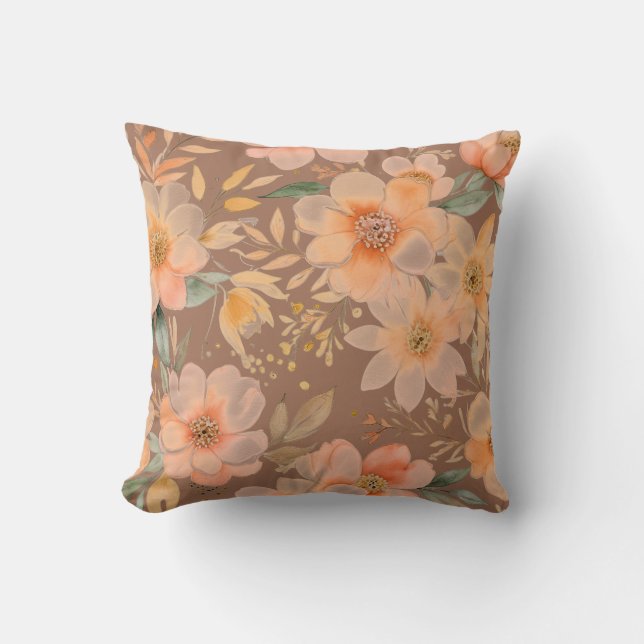 Mjuka persikor och grönt blommigt Dekorativ kudde (Framsida)