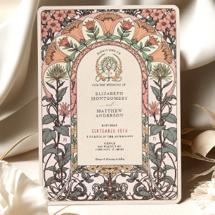 Mjuka persikor och korall Blommigt Art nouveau Brö Inbjudningar