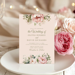 Mjuka persikor och Rosa Blommigt Bröllop Inbjudningar