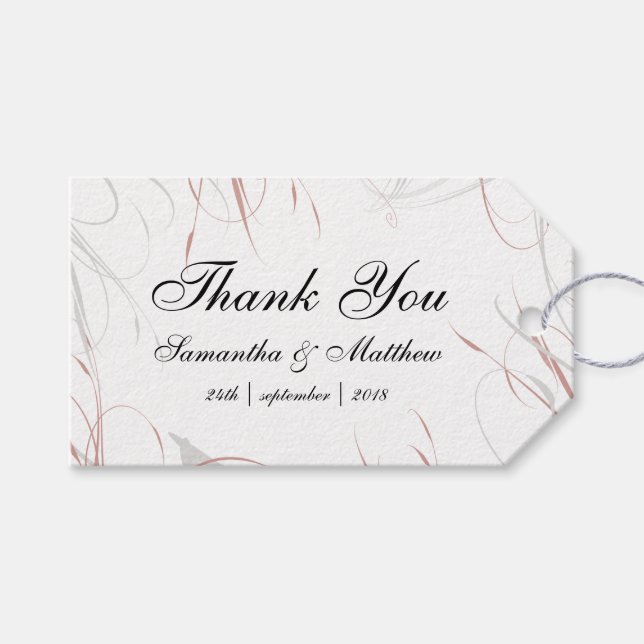 Mjuka Ro- och Grått-blommor Bröllop Presentetikett (Framsidan (Horisontell))