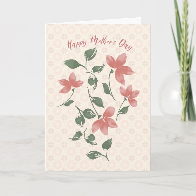 Mjuka röda blommor och geometriska rötter i lyckli tack kort (Framsida)