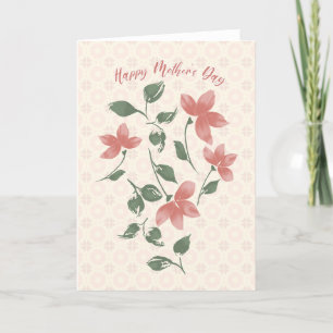 Mjuka röda blommor och geometriska rötter i lyckli tack kort