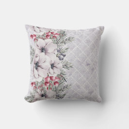 Mjuka rosa blommor på geometrisk grå bakgrund kudde