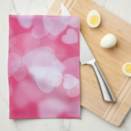Mjuka rosa bokeh-hjärtan kökshandduk