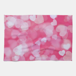 Mjuka rosa bokeh-hjärtan kökshandduk