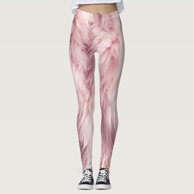 Mjuka Rosa Fluffiga Pälsstruktur Leggings (Framsida)
