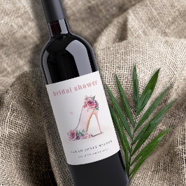 Mjuka Rosa Höga Klackar Blommig Bröllopsfest Vinflaska Etikett