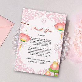 Mjuka Rosa Lotuslyktor Indiskt Inspirerad Bröllop Tack Kort