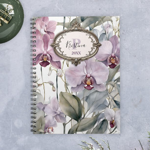 Mjuka rosa och lavendel orkidéer med vintage ram anteckningsbok